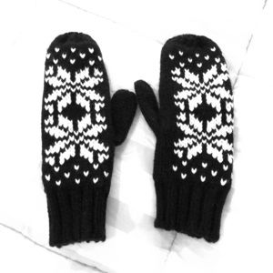 Black with snowflake detail mittens